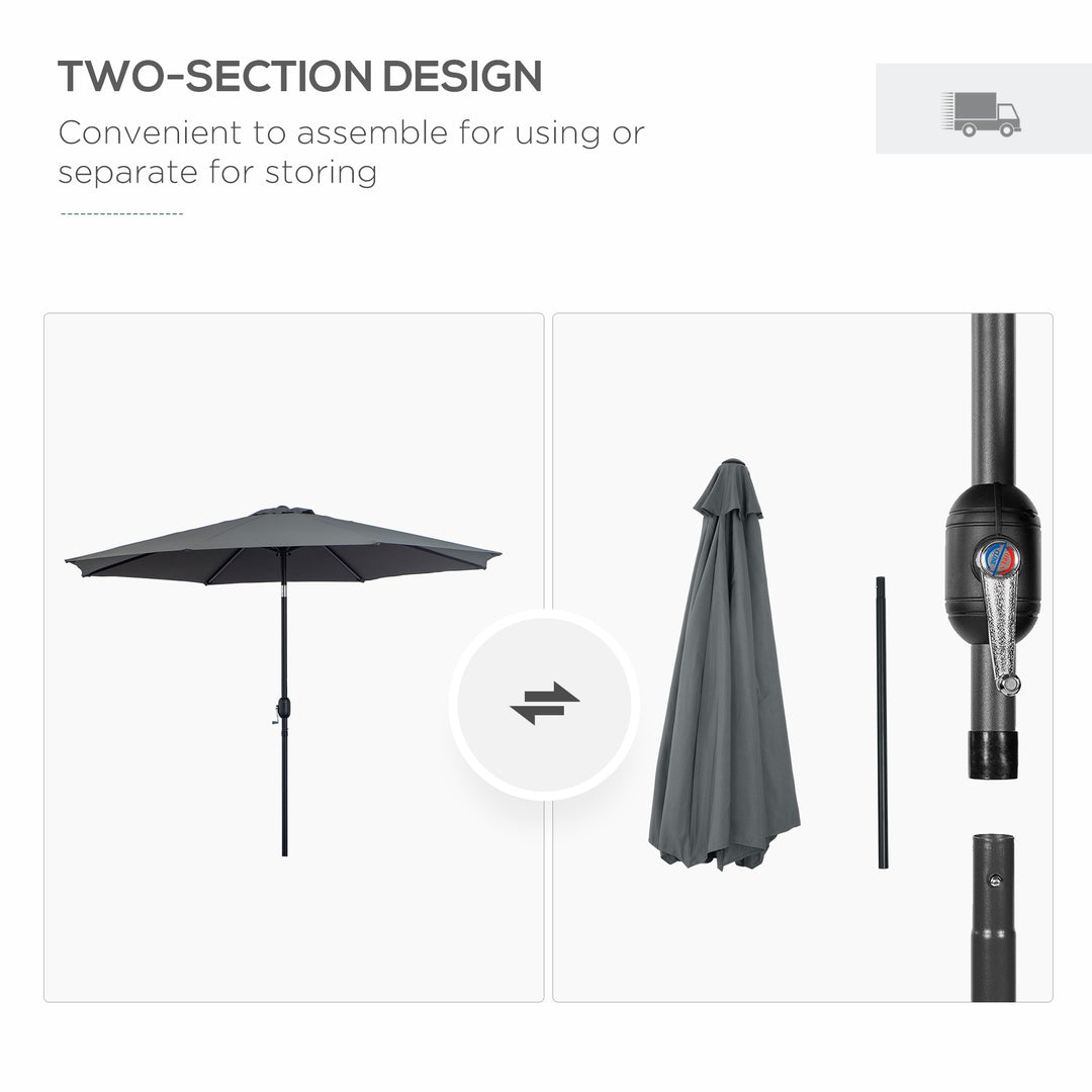 3(m) Tilting Parasol Garden Umbrellas, Outdoor Sun Shade with 8 Ribs, Tilt and Crank Handle for Balcony, Bench, Garden, Dark Grey