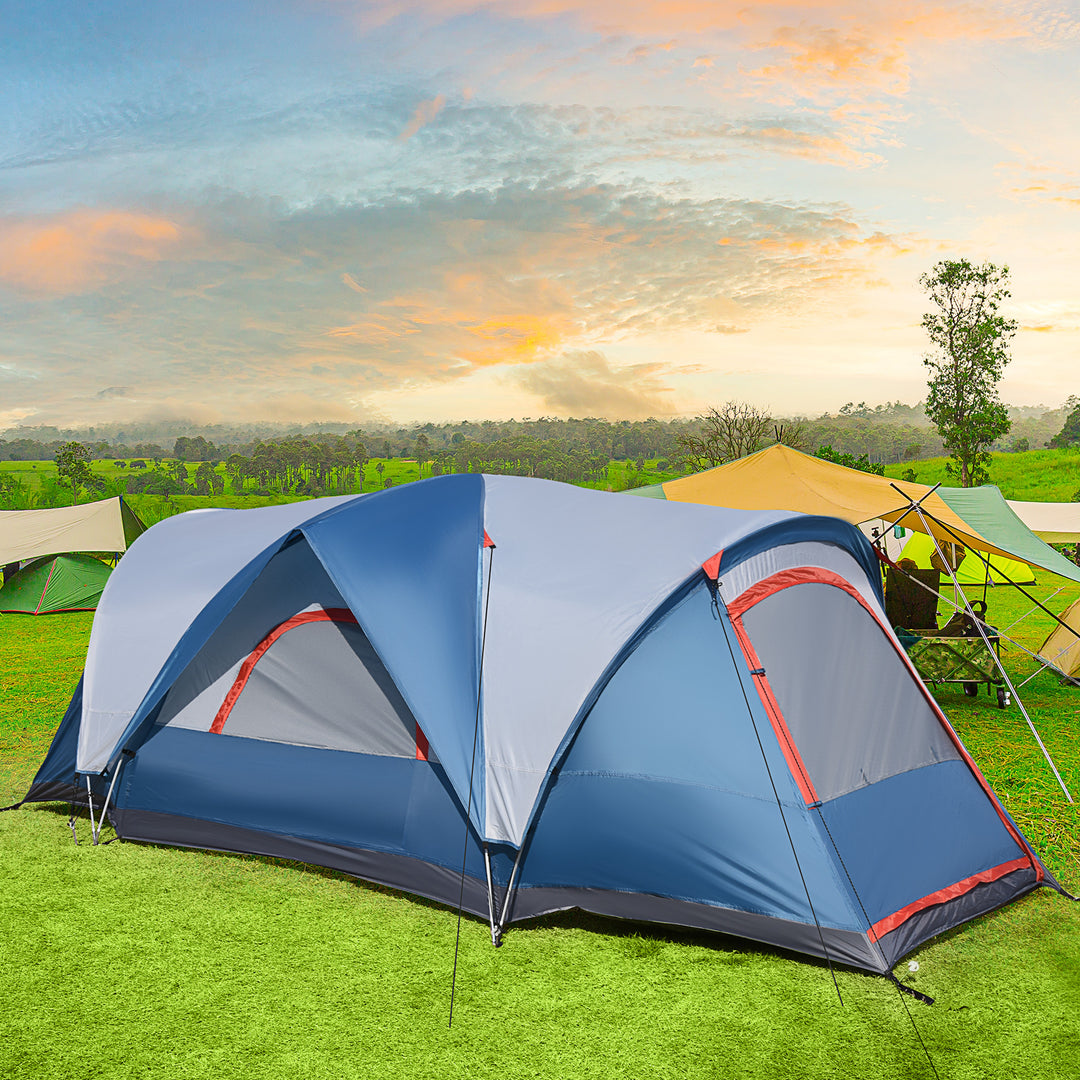 3-4 Man Camping Tent with 2 Rooms, Dome Tent with 2 Doors, Portable Carry Bag, UV Protection, for Fishing, Hiking - Blue