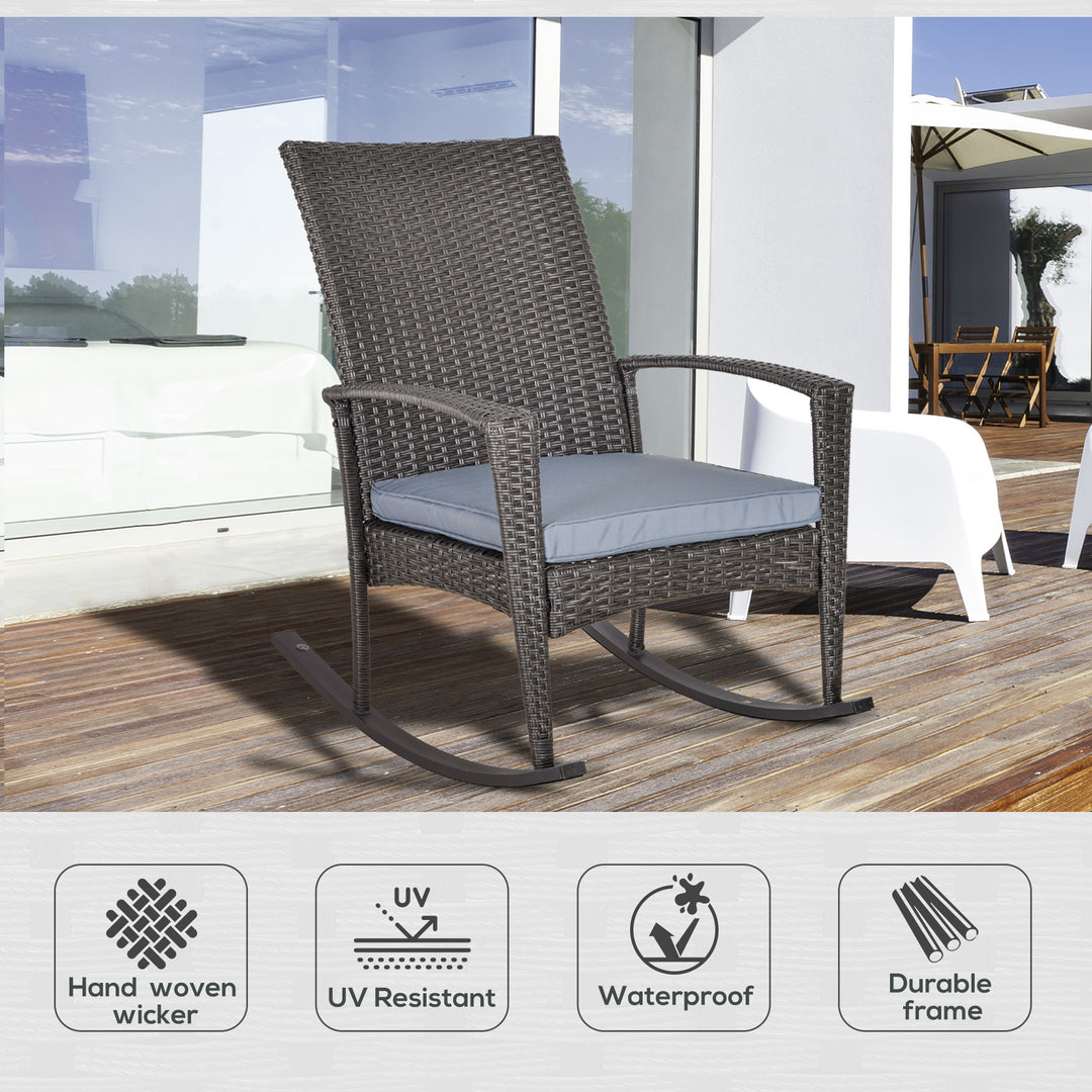 PE Rattan Outdoor Garden Rocking Chair w/ Cushion Grey