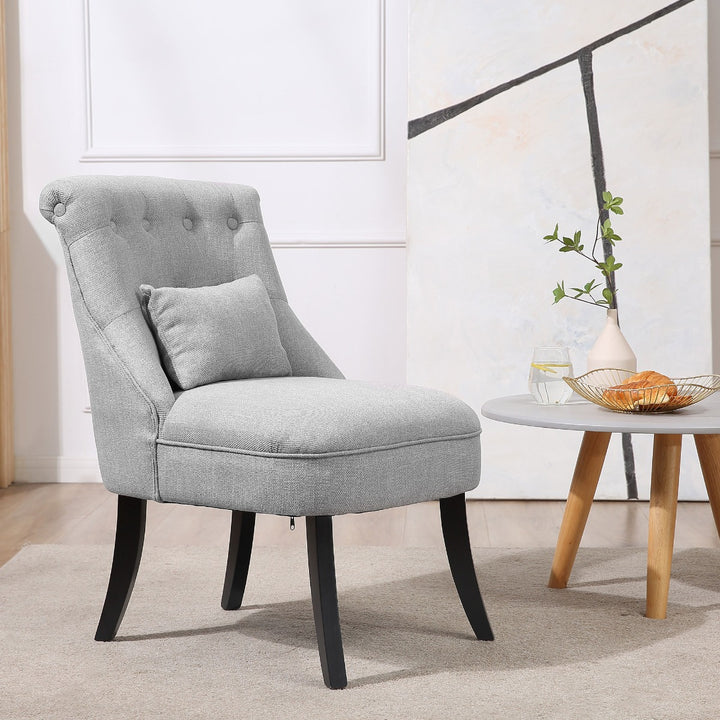 Solid Rubber Wood Tufted Single Sofa Chair w/ Pillow Grey