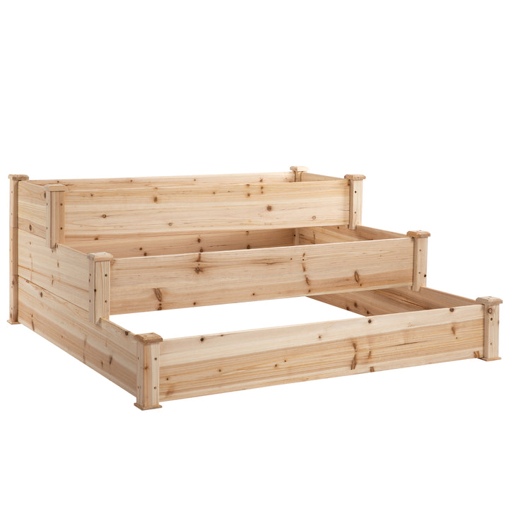 Outsunny Wooden Raised Garden Bed 3-Tier Planter Kit Elevated Planter Box Stand for Yard & Patio 124 x 124 x 56 cm