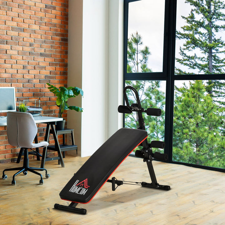 Adjustable Sit-Up Bench, Core Workout Abdominal Strength Building, Foldable Design w/ Bands for Home Gym Exercise Black
