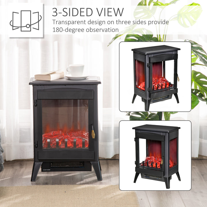 Free standing Electric Fireplace Stove, Fireplace Heater with LED Flame Effect, 3-sided Tempered Glass, Overheat Protection, 1000W/2000W, Black