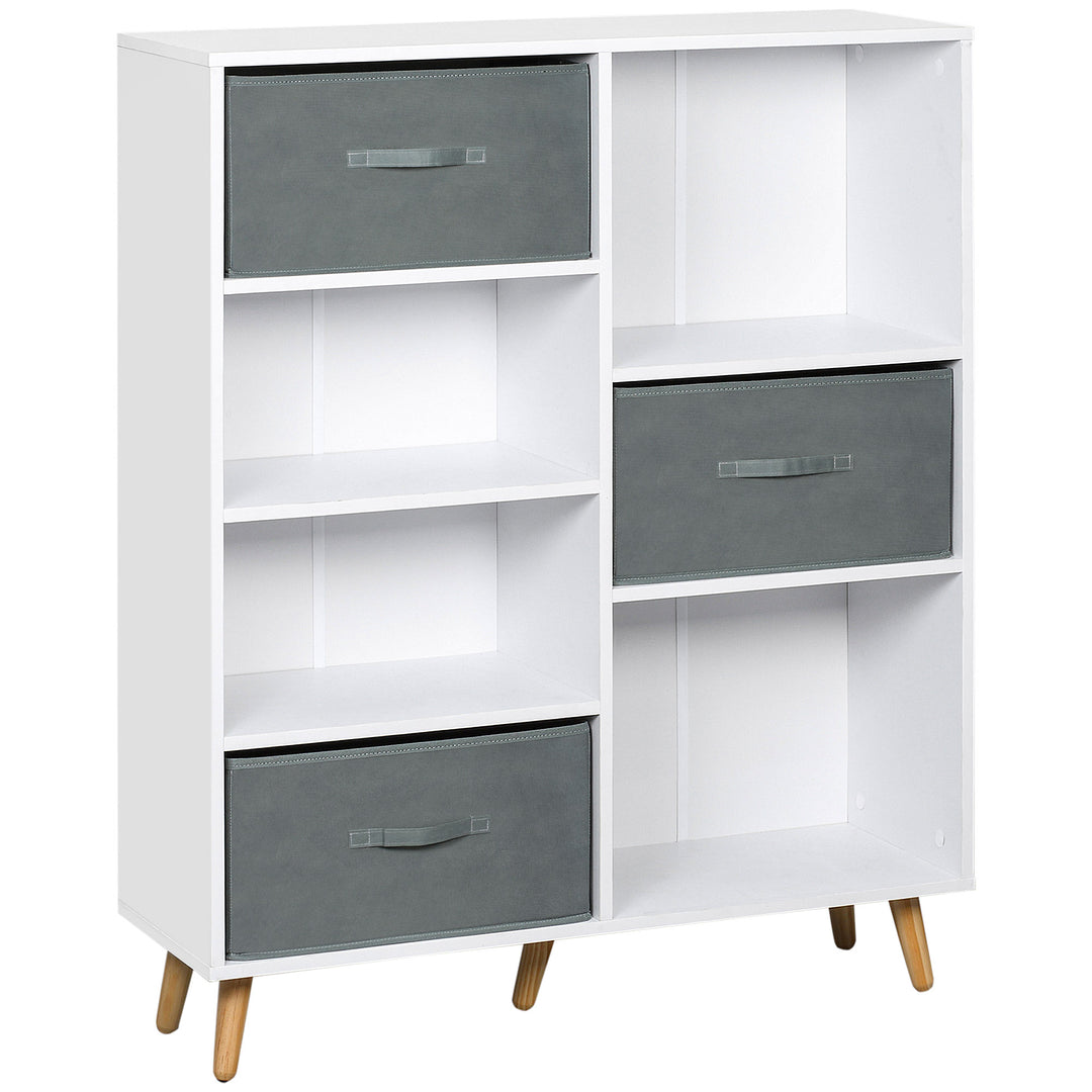 Freestanding 7 Cube Storage Cabinet, Shelving Unit with 3 Fabric Drawers, for Home Office, Living Room, Closet, Bedroom, White