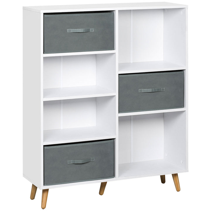 Freestanding 7 Cube Storage Cabinet, Shelving Unit with 3 Fabric Drawers, for Home Office, Living Room, Closet, Bedroom, White
