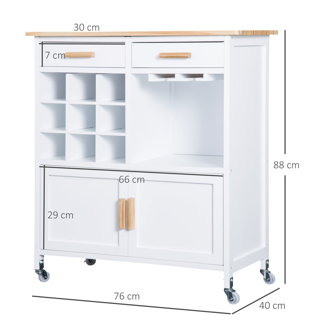 Rolling Kitchen Cart Sideboard Island Portable Serving Utility Storage Display Cabinet Trolley Wood Drawers w/Doors on Wheels&amp;Wine Racks