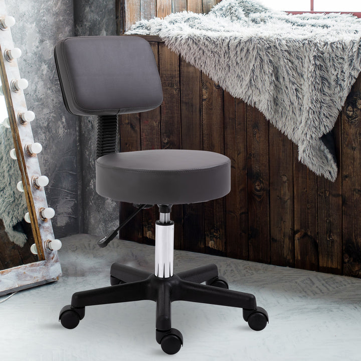 Beautician's Swivel Salon Chair w/ Padded Seat Back 5 Wheels Adjustable Height Salon Hairdressers Tattoo Spa Rolling Cushion Professional Grey