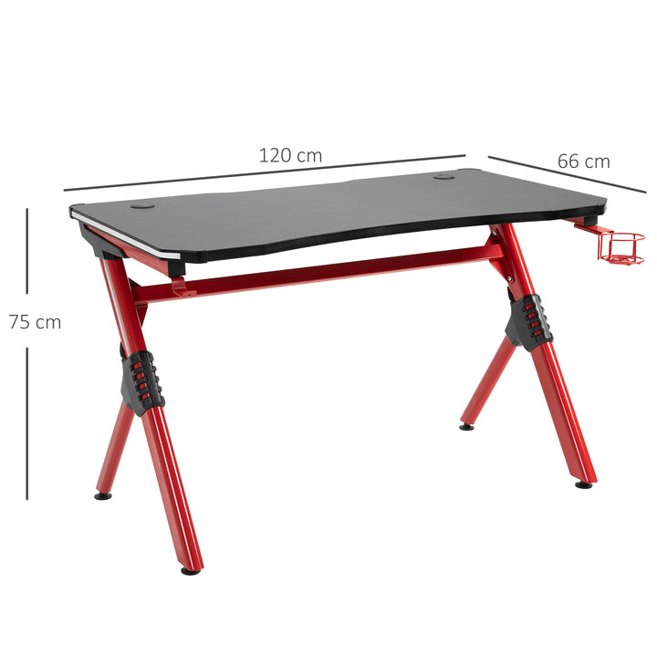 Gaming Desk with RGB LED Lights Racing Style Gaming Table with Cup Holder, Cable Management, Red