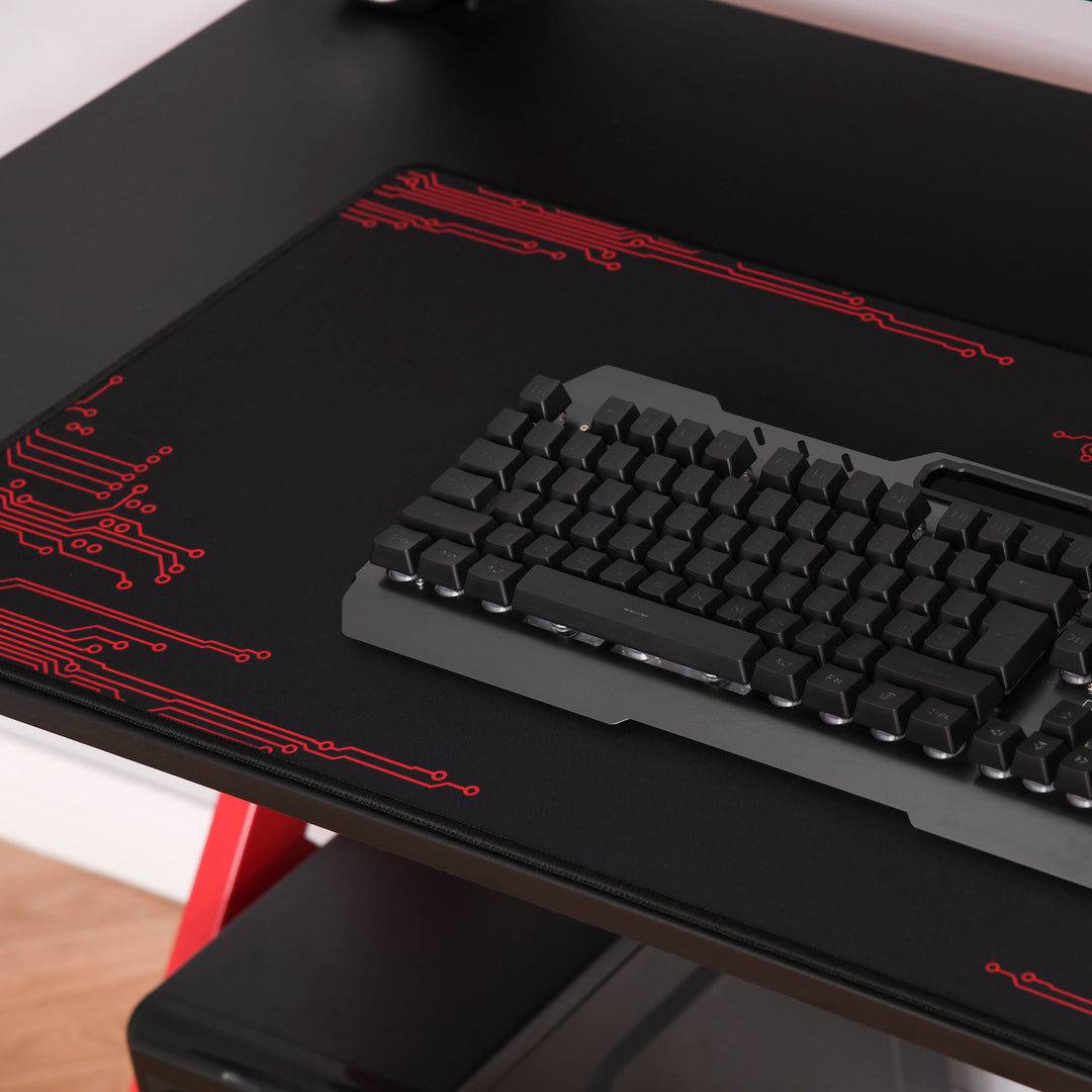 Gaming Desk Computer Table Ergonomics Workstation for Home Office with Cup &amp; Speaker 120cm x 60cm x 96.5cm Black and Red