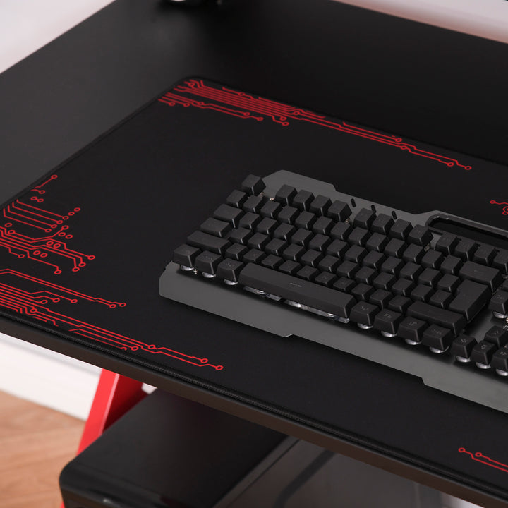 Gaming Desk Computer Table Ergonomics Workstation for Home Office with Cup &amp; Speaker 120cm x 60cm x 96.5cm Black and Red