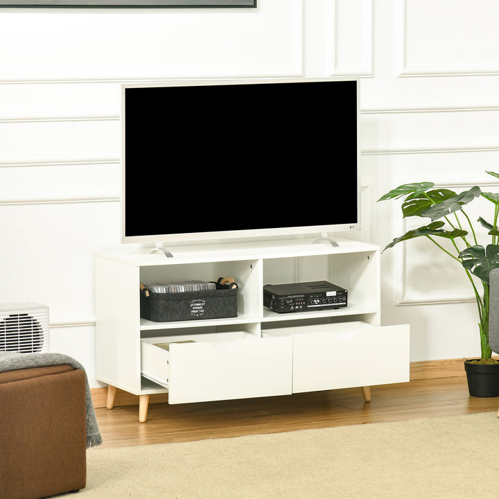 HOMCOM TV Stand with Shelf &amp; Drawers Storage Cabinet Media Entertainment Center Modern White