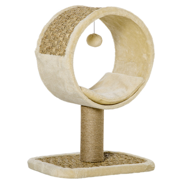 56cm Small Cat Tree for Indoor Cats with Scratching Post, Kitten Tower with Tunnel, Ball Toy, Cushion, Beige