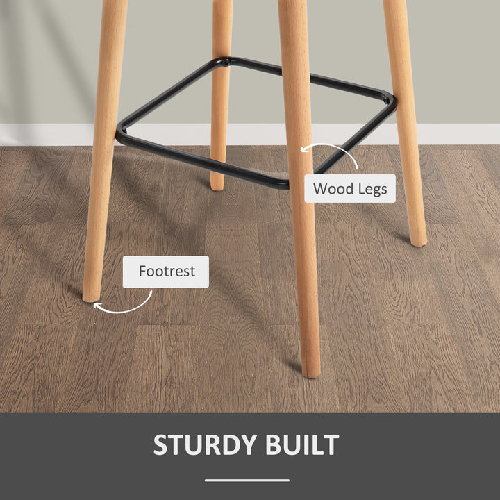Set of 2  Bar Stools Modern Upholstered Seat Bar Chairs w/ Metal Frame, Solid Wood Legs Living Room Dining Room Fabric Furniture - Beige