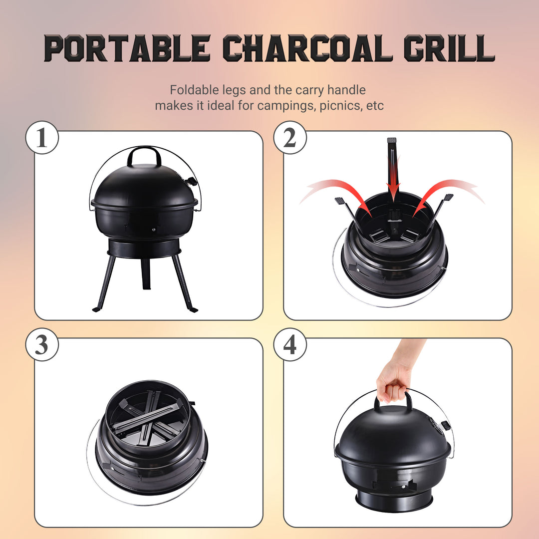 Charcoal BBQ Charcoal Grill Metal Portable Tripod Grill Black