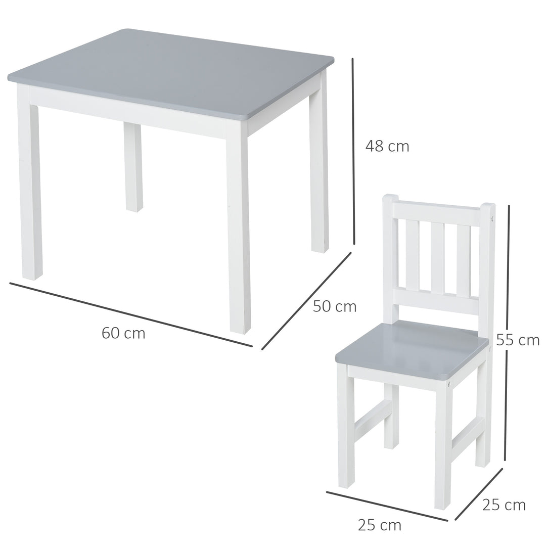 HOMCOM Kids Table and 2 Chairs Set 3 Pieces Toddler Multi-usage Desk for Indoor Arts & Crafts Study Rest Snack Time Easy Assembly Grey