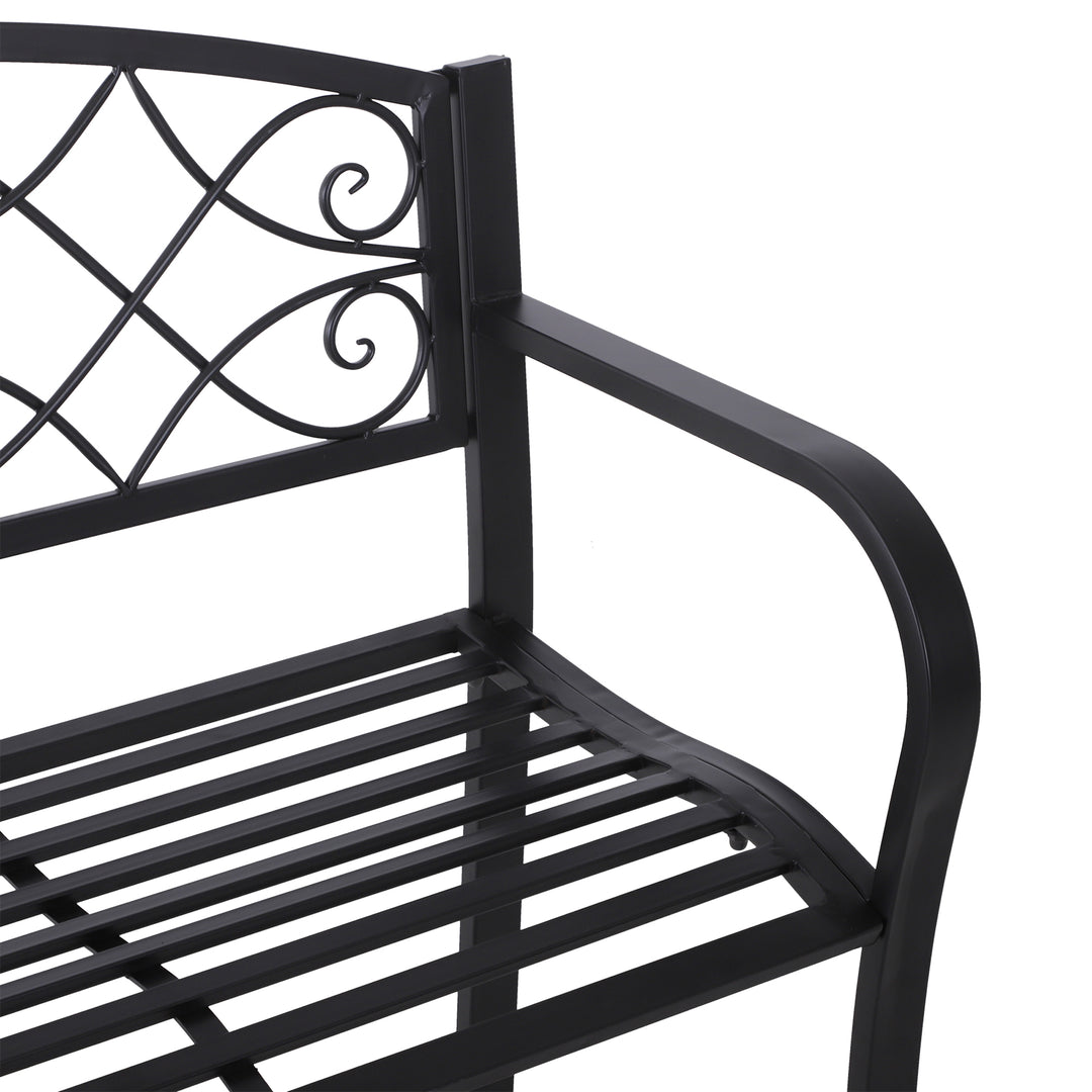 2 Seater Outdoor Patio Metal Garden Bench Yard Furniture Porch  Park Chair Loveseat Black 129L x 91H x 50W cm