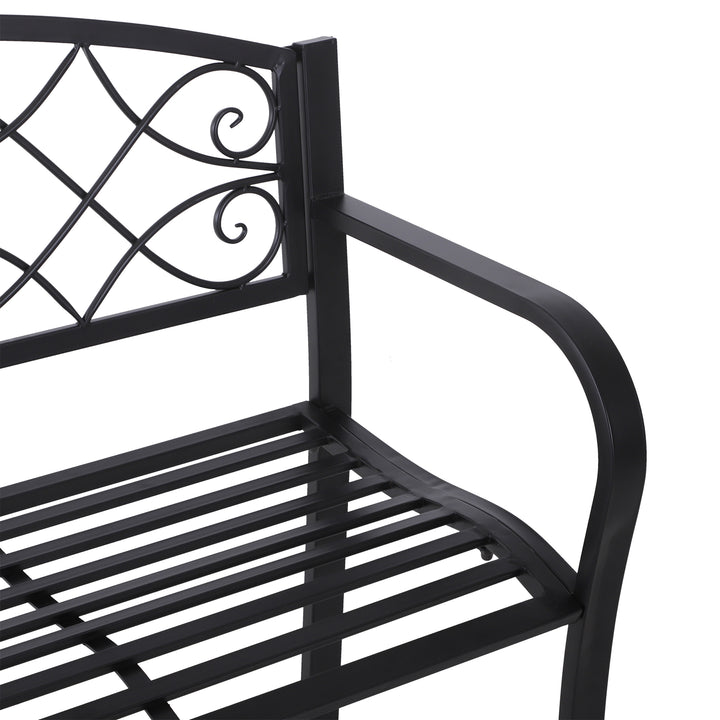 2 Seater Outdoor Patio Metal Garden Bench Yard Furniture Porch  Park Chair Loveseat Black 129L x 91H x 50W cm
