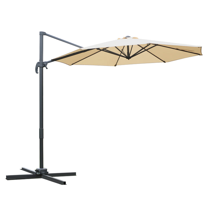 3(m) Patio Offset Parasol Roma Umbrella Cantilever Hanging Sun Shade Canopy Shelter 360¡ Rotation with Cross Base - Beige