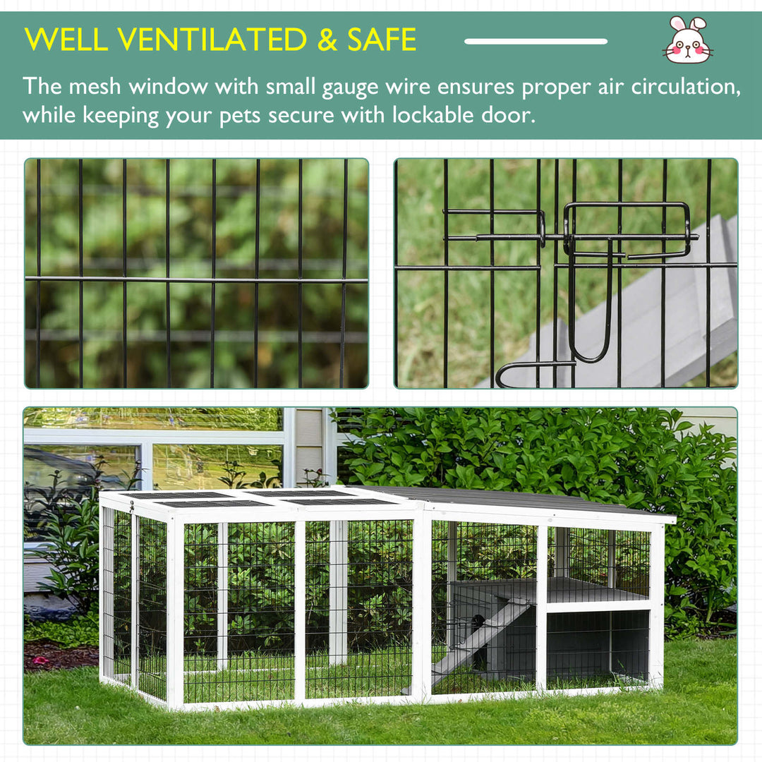 PawHut Indoor Outdoor Wooden Rabbit Hutch Small Animal Cage Rabbit Run Cover, with Hinge roof and Water-repellent Paint, Grey