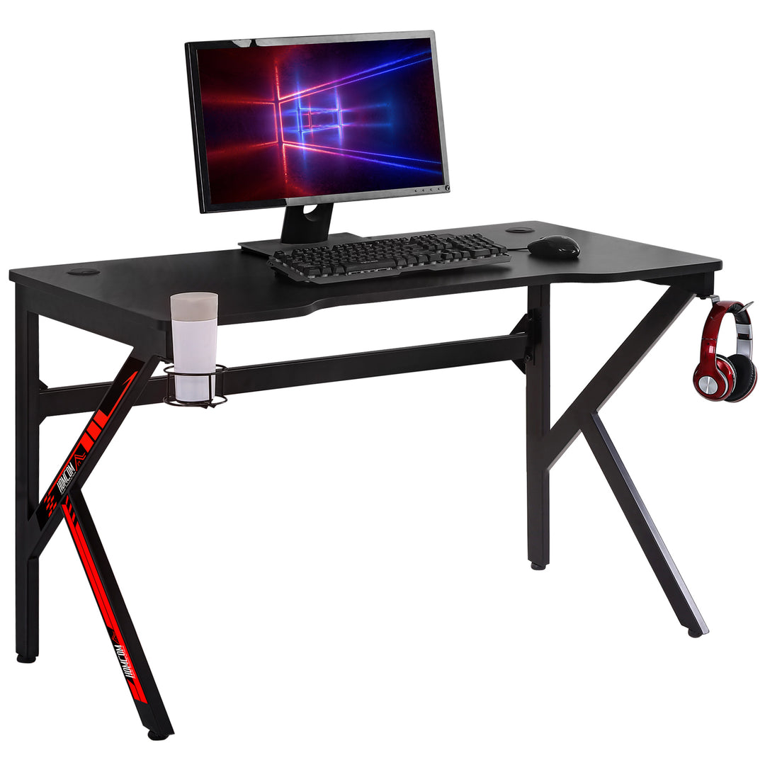 Gaming Desk Computer Table Racing Style for E-sport Room Office PC Workstation with Rotatable Cup Holder, Black