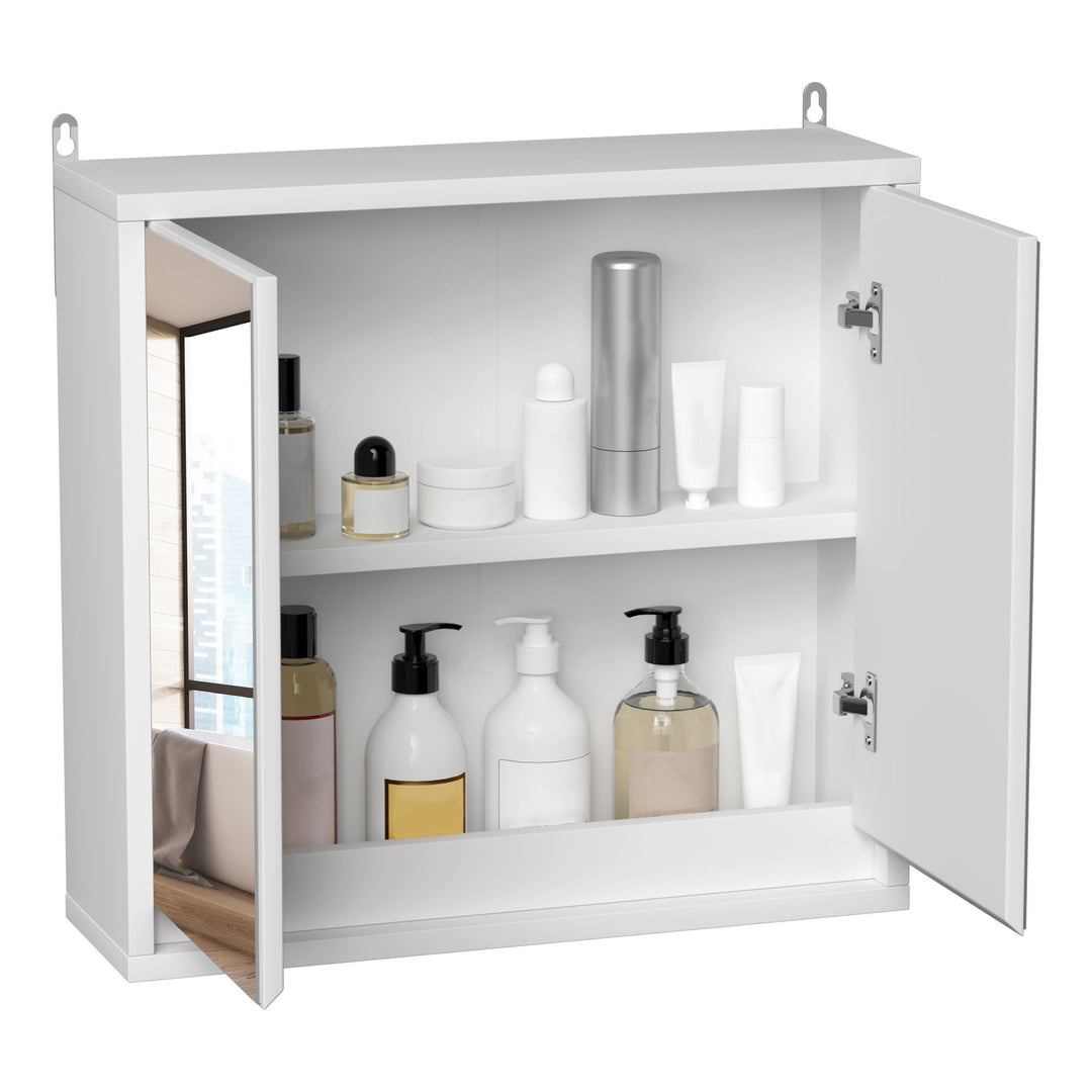 Wall Mounted Mirror Cabinet with Storage Shelf Bathroom Cupboard Double Door White