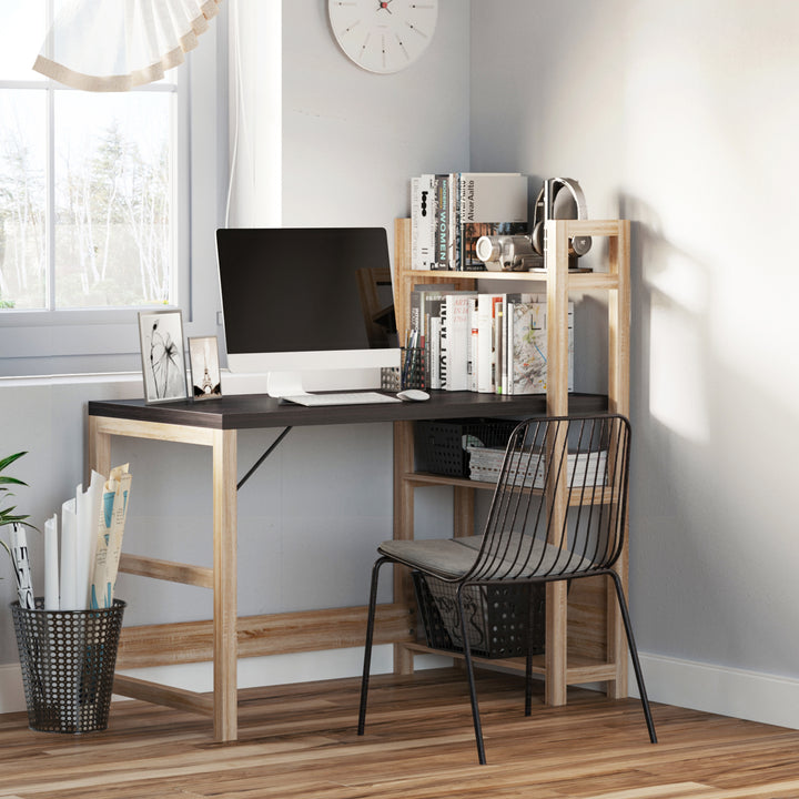Computer Desk with shelves Office Desk Workstation，Writing Desk Computer PC Laptop Table Workstation, Black Wood Grain