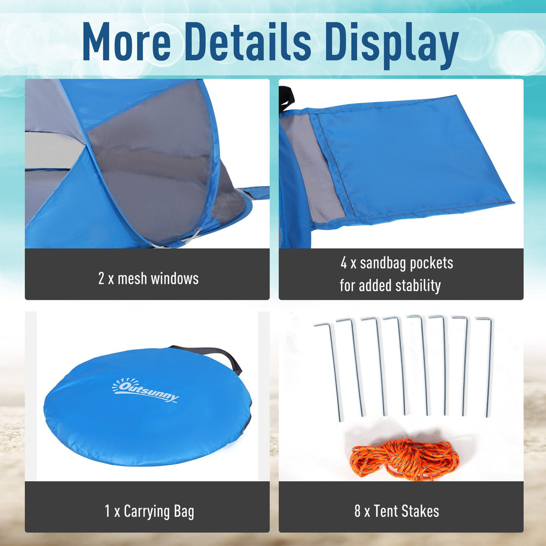 Pop up Tent for Beach with Sun Shelter Portable Automatic - Blue