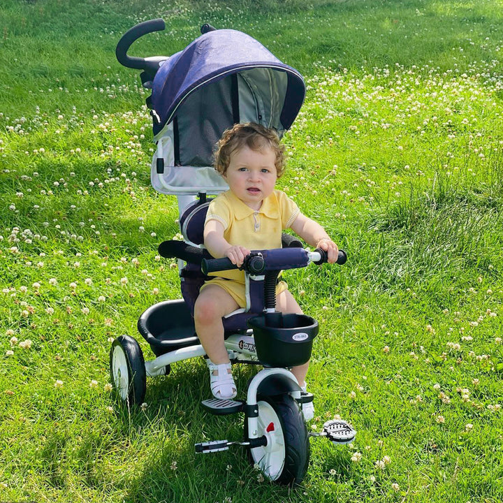 4-in-1 Tricycle 3 Wheels Baby Pedal Trike w/ Canopy for Ages over 18 Months Toddler, Blue