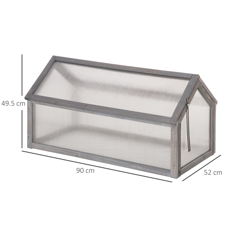 Outsunny Wooden Cold Frame Greenhouse Garden Polycarbonate Grow House with Openable Top for Flowers, Vegetables, Plants, 90 x 52 x 50cm, Grey