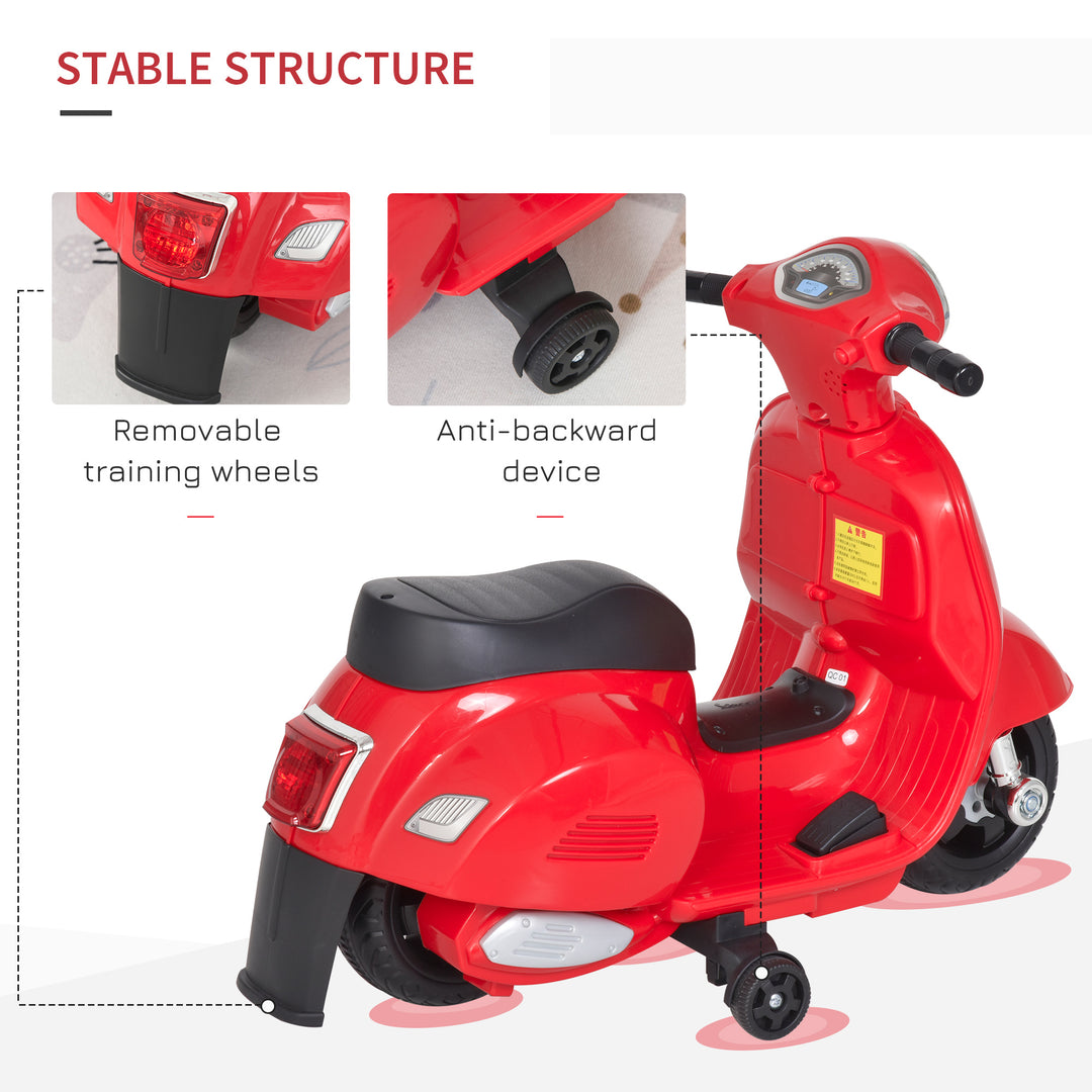 Vespa Licensed Kids Ride On Motorcycle 6V Battery Powered Electric Trike Toys for 18-36 Months with Horn Headlight Red