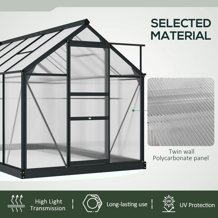 Outsunny Clear Polycarbonate Greenhouse Large Walk-In Green House Garden Plants Grow Galvanized Base Aluminium Frame with Slide Door, 6 x 10ft