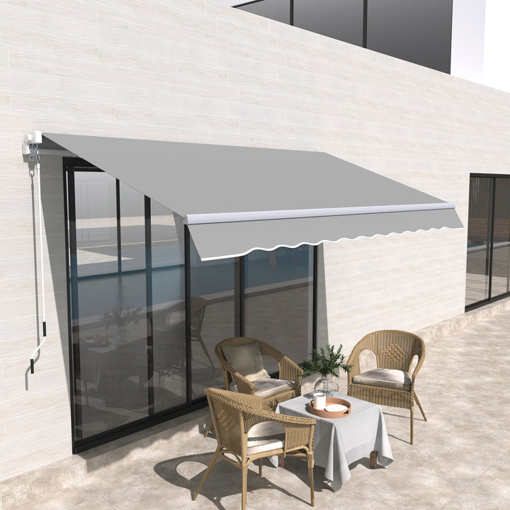 Window Awning Canopy Garden Outdoor Shelter Patio Sun Shade UV Blocker Light Weight Aluminium Frame w/ Hand Crank 3 x 2m Light Grey