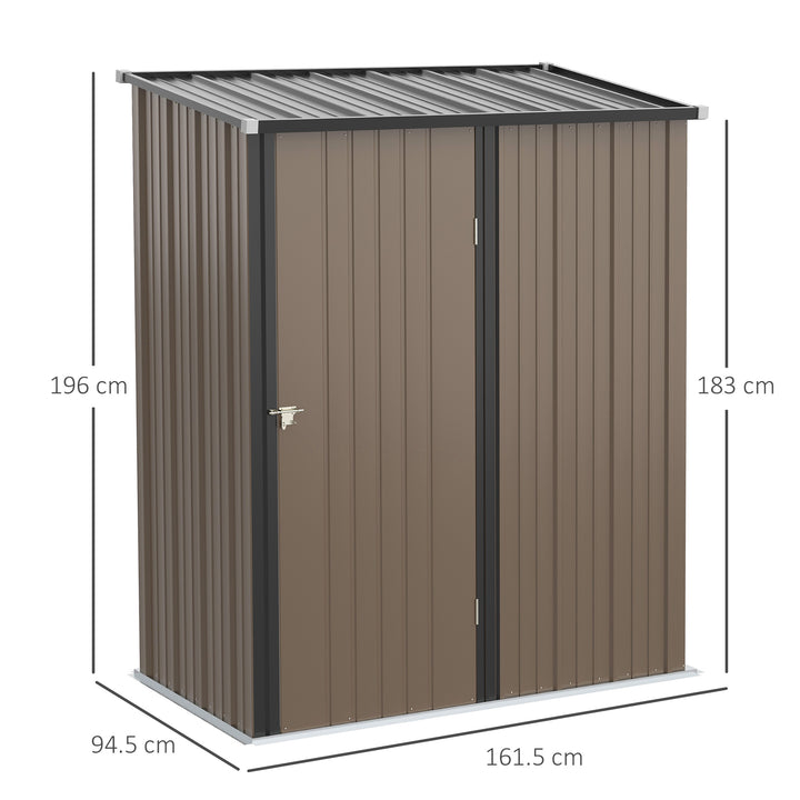 Outsunny 5 x 3 ft Metal Garden Storage Shed Patio Corrugated Steel Roofed Tool Shed with Single Lockable Door, Brown