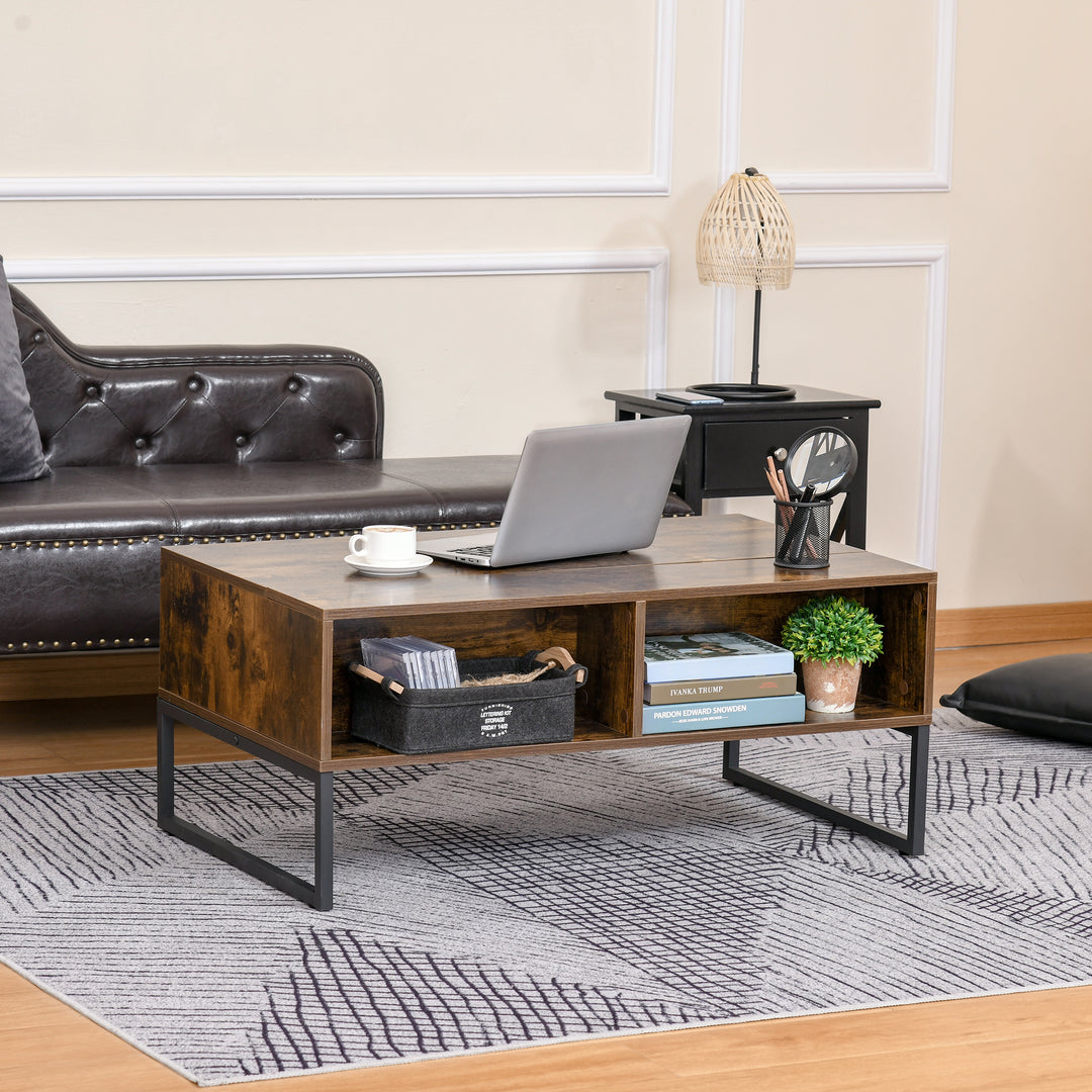 Extendable Coffee Table Lift Top Desk w/ Hidden Storage Compartment Drawer Metal Frame - Brown