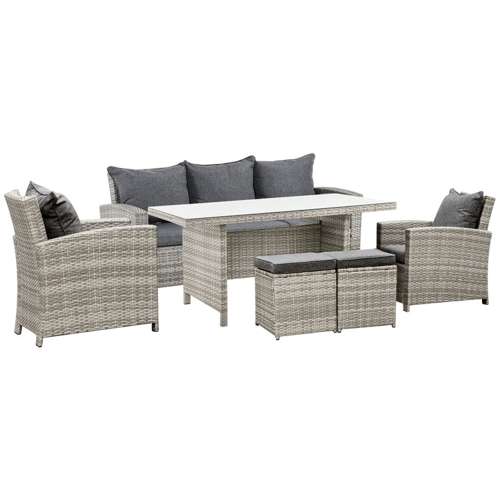 7-Seater Rattan Dining Set Sofa Table Garden Rattan Furniture Footstool Outdoor w/ Cushion, Grey