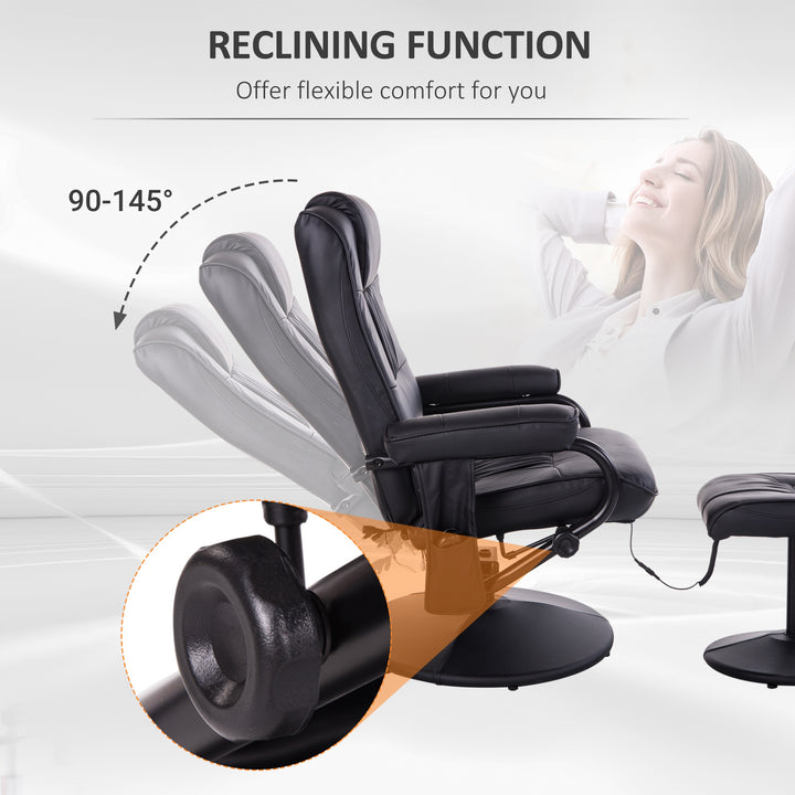 Manual Sofa Reclining Armchair PU Leather Massage Recliner Chair and Ottoman, Black