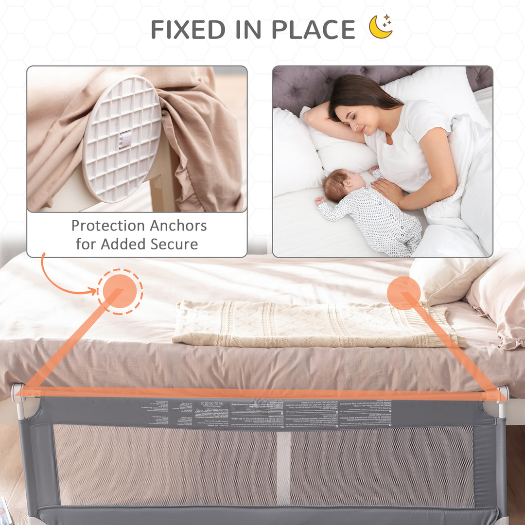 Toddler Bed Rail Foldable Safety Barrier Fold Down Bed Guard for Flat &amp; Slat Bed, 150 x 50cm, Grey
