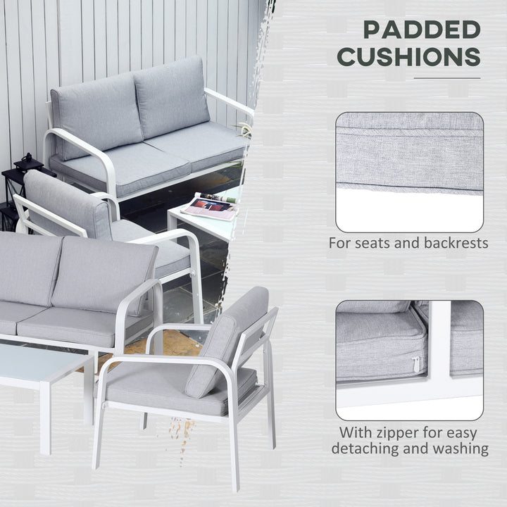 4-Seater Outdoor PE Rattan Table and Chairs Set White/Grey