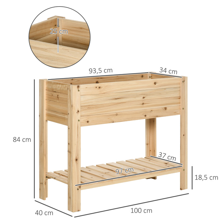 Outsunny Wooden Planter Raised Garden Plant Stand Outdoor Tall Flower Bed Box with Clapboard, Nature Wood Color 100 x 40 x 84cm