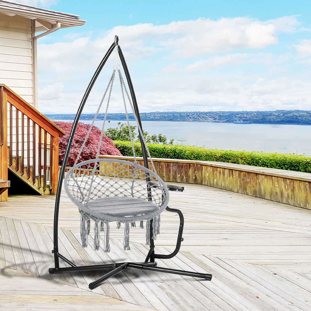 Outsunny Hammock Chair Stand Only Construction Heavy Duty Metal C-Stand for Hanging Hammock Chair Porch Swing Indoor or Outdoor Use