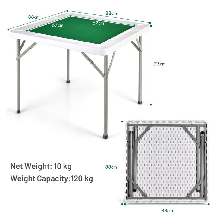 Folding Square Mahjong Table with 4 Cup Holders and Chip Grooves