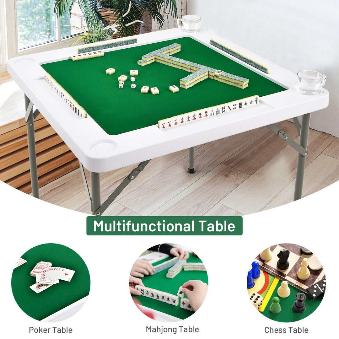 Folding Square Mahjong Table with 4 Cup Holders and Chip Grooves