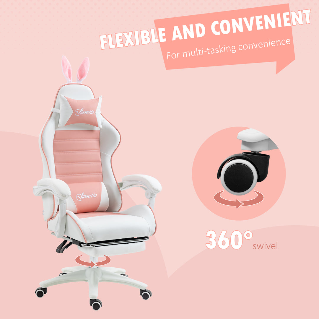 Vinsetto Racing Gaming Chair, Reclining PU Leather Computer Chair with Removable Rabbit Ears, Pink