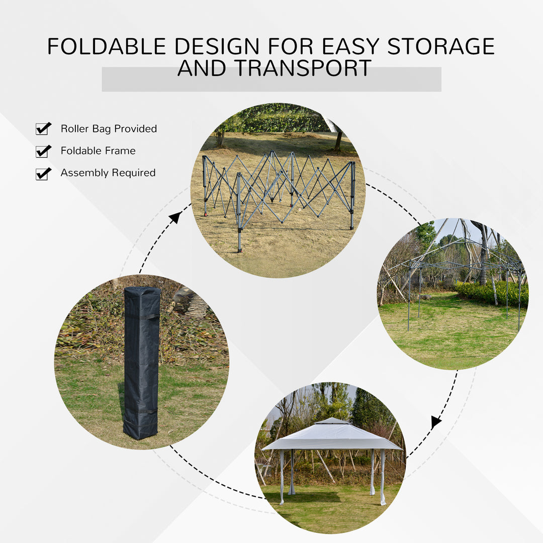 Outsunny Pop-up Canopy Gazebo Tent with Roller Bag &amp; Adjustable Legs Outdoor Party, Steel Frame, 4 x 4m  White &amp; Grey
