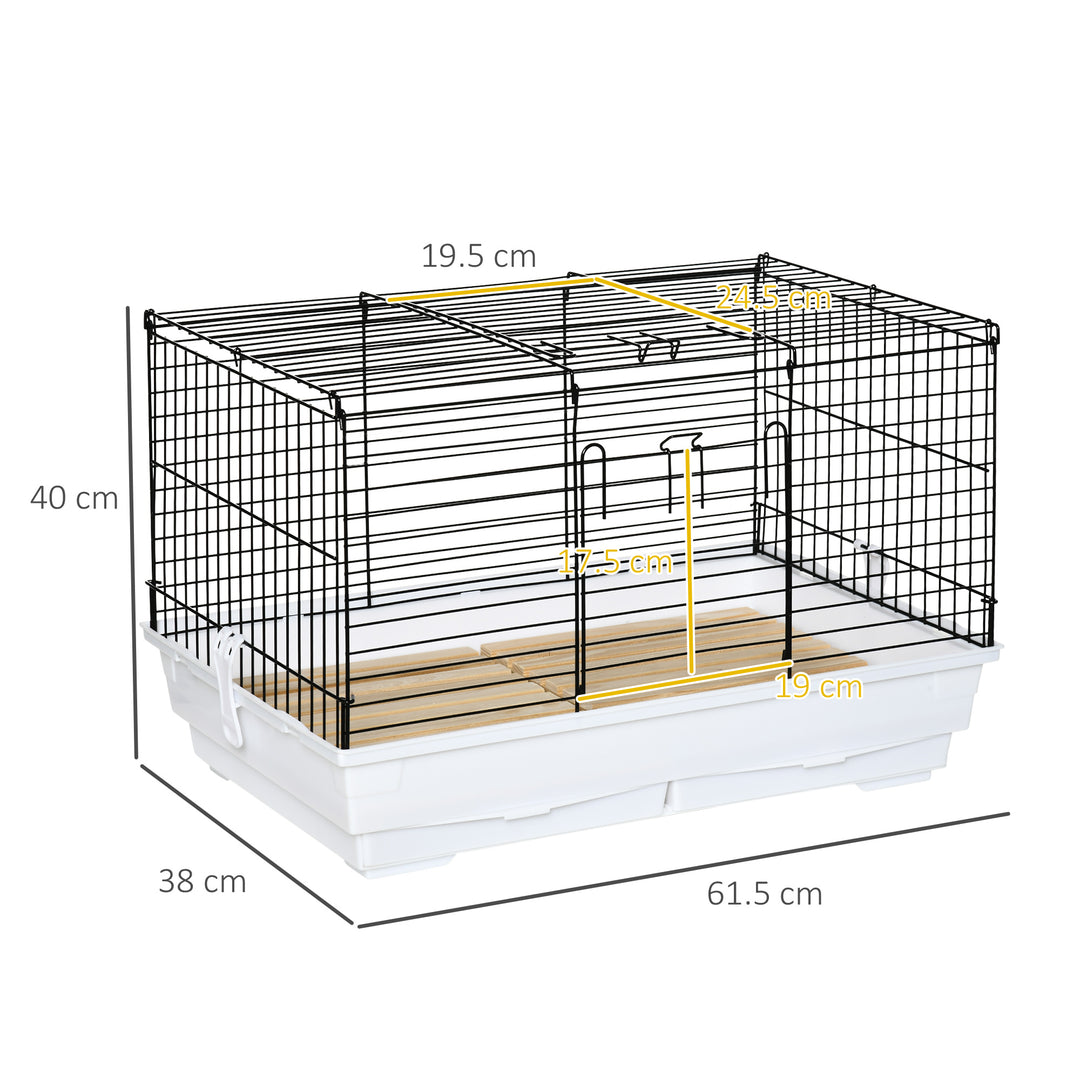 PawHut Indoor Small Animal Cage with Wood Floor, Bunny Guinea Pig House with Removable Tray, 61.5 x 38 x 40 cm, White