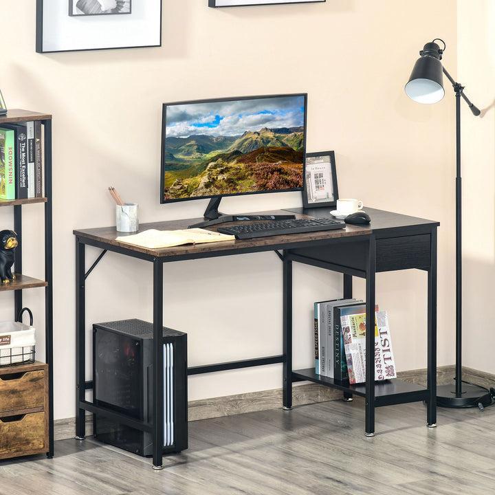 Computer Desk, Home Office Workstation for Study, Writing with CPU Stand and Drawer, Steel Frame, 120x60x75cm