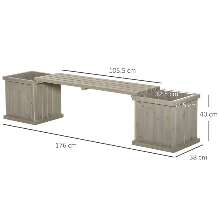 Outsunny Wooden Garden Planter &amp; Bench Combination Garden Raised Bed Patio Park Grey 176 x 38 x 40 cm