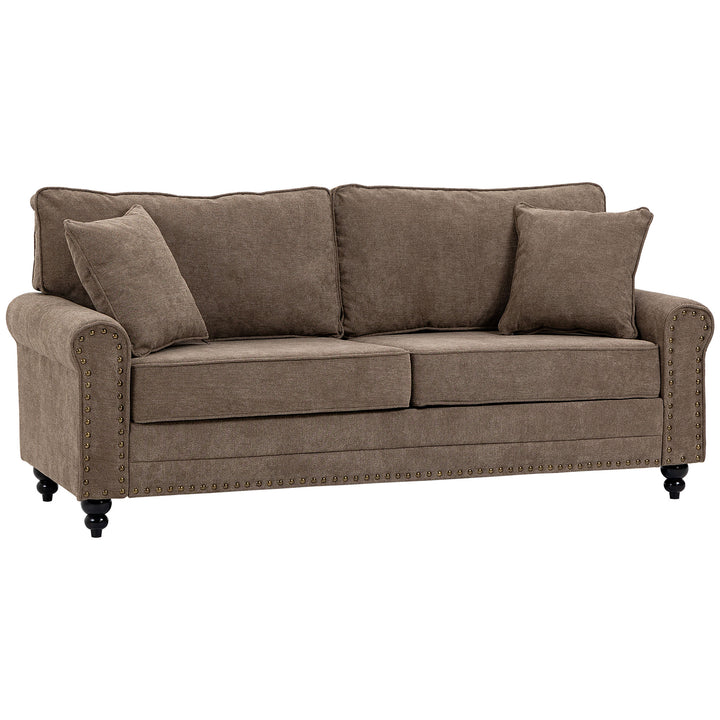 2 Seater Sofas for Living Room, Fabric Sofa with Nailhead Trim, Loveseat with Cushions and Throw Pillows, Brown