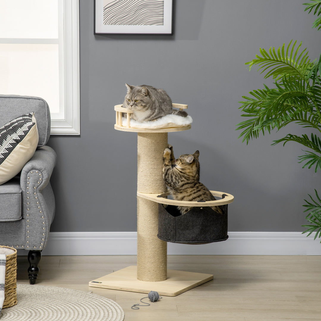 PawHut 84cm Cat Tree, Kitty Activity Center with Hammock &amp; Bed, Cat Tower with Jute Scratching Post, Natural