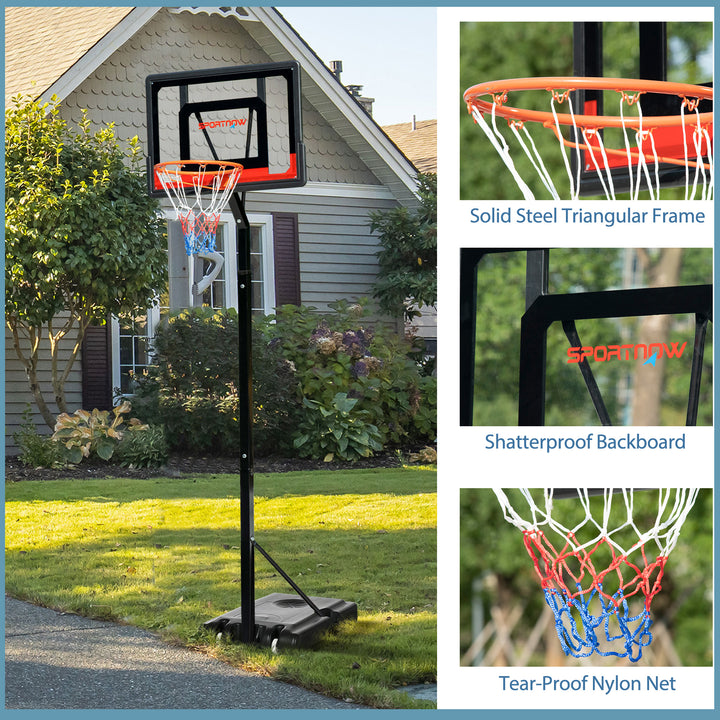 2.1-2.6m Adjustable Basketball Hoop and Basketball Stand w/ Sturdy Backboard and Weighted Base, Portable on Wheels